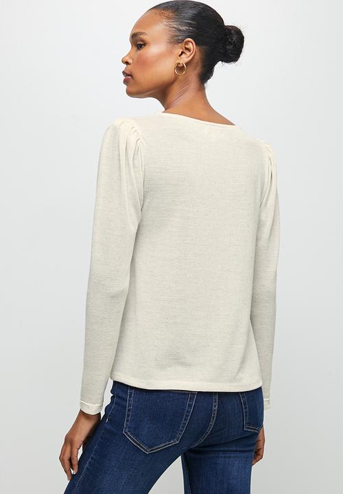 edit - Round neck mutton sleeve tee - oatmeal