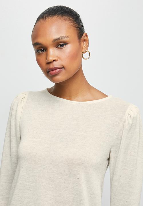 edit - Round neck mutton sleeve tee - oatmeal