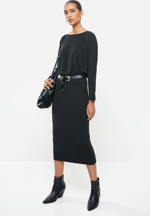 VELVET - Dolman sleeve column midi dress - black