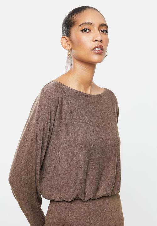VELVET - Dolman sleeve column midi dress - taupe 