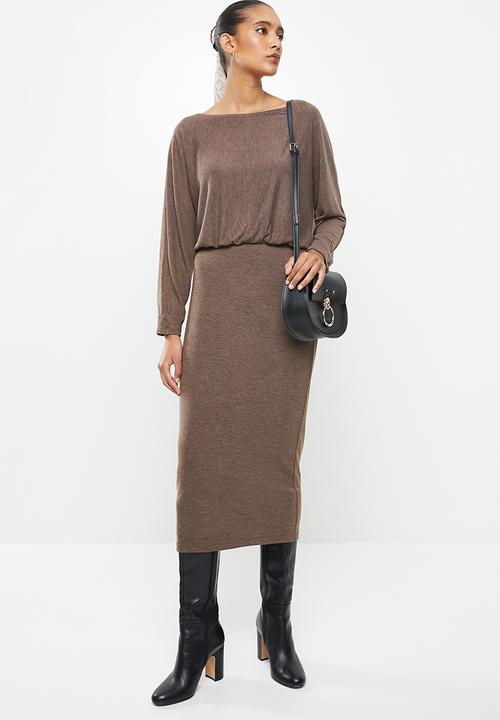 VELVET - Dolman sleeve column midi dress - taupe 