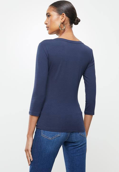 SISSY BOY - Darling dear: transfer bling logo 3/4 sleeve top - navy