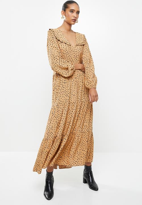 VELVET - Peterpan collar tiered midi dress - black & neutral