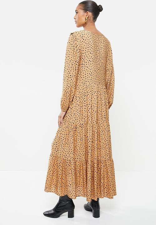 VELVET - Peterpan collar tiered midi dress - black & neutral