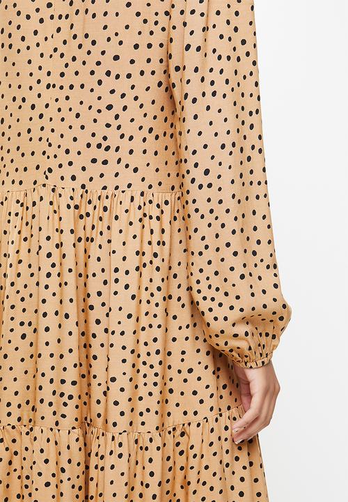 VELVET - Peterpan collar tiered midi dress - black & neutral