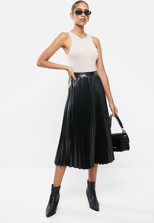 VELVET -  Pu pleated a-line midi skirt
