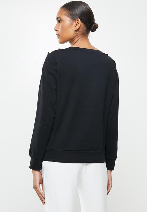 SISSY BOY - Maneli: logo crest sweater with button detail - black