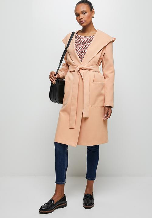 edit - Hooded belted coat - dusty pink