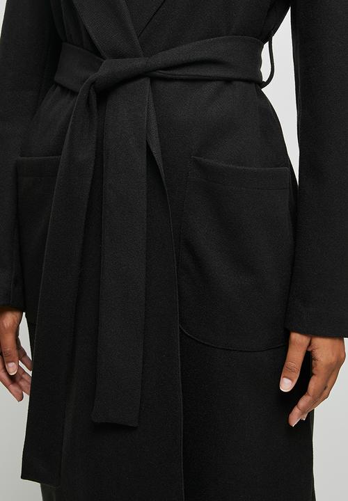 edit - Hooded belted coat - black
