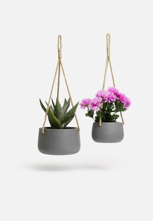 H&S - Ceramic flower pot set - grey