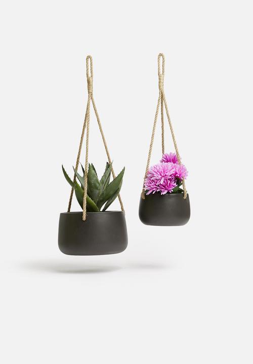 H&S - Ceramic flower pot set - black