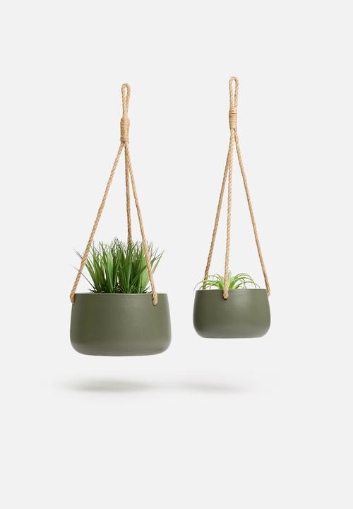 H&S - Ceramic flower pot set - green 