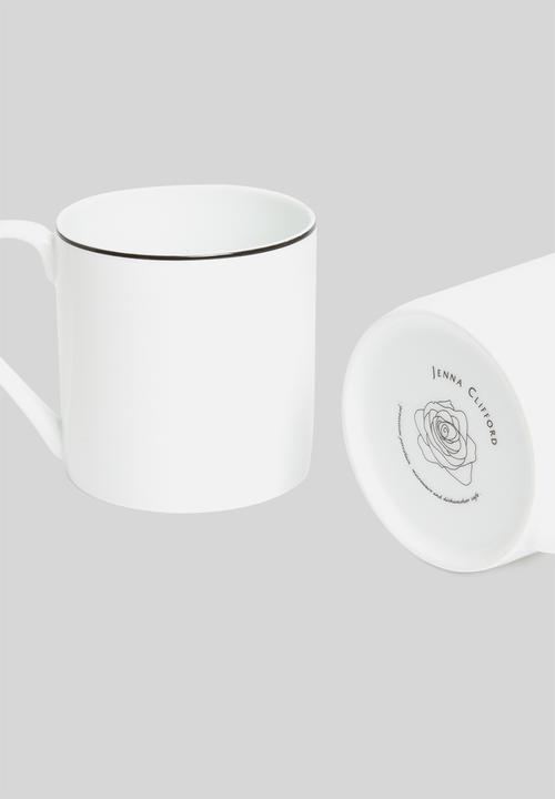Jenna Clifford - Porcelain mug black band set of 4 - white