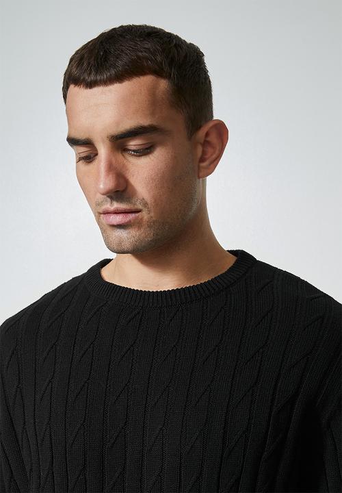 Superbalist - Regular fit cable knit jersey - black