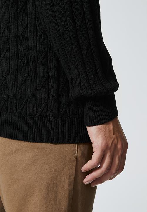 Superbalist - Regular fit cable knit jersey - black