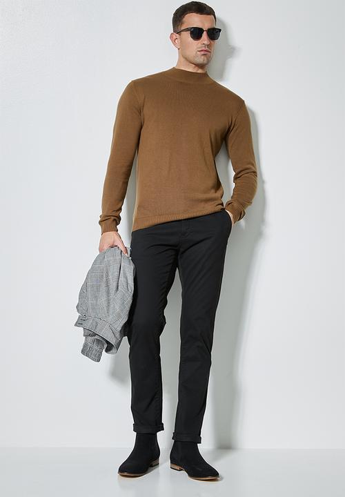 Superbalist - Slim fit high neck knit jersey - brown