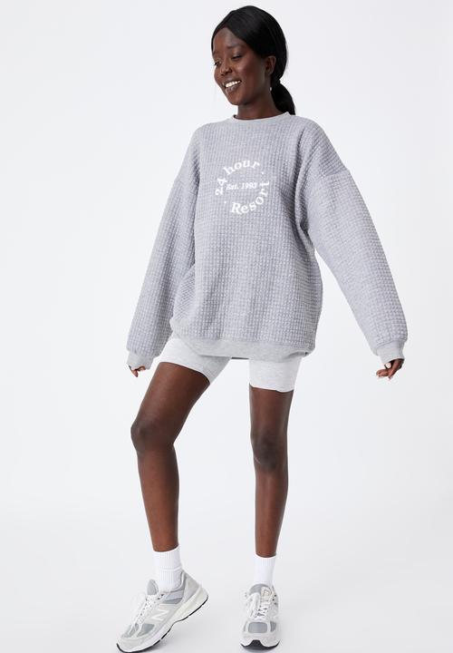 Factorie - Waffle oversized graphic crew - grey marle