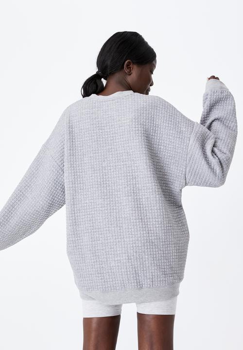 Factorie - Waffle oversized graphic crew - grey marle