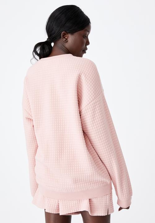 Factorie - Waffle oversized graphic crew - silver pink
