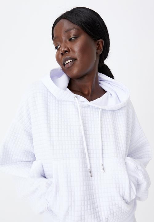 Factorie - Waffle slouchy cropped hoodie - white