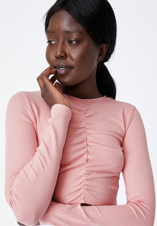Factorie - Long sleeve cinch front top - pink