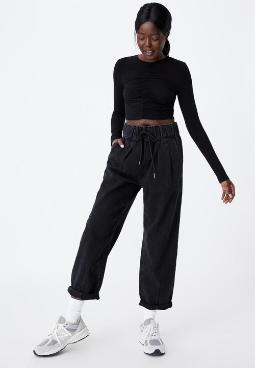 Factorie - Long sleeve cinch front top - black