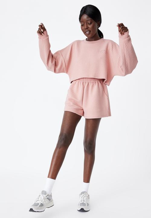 Factorie - Waffle cropped crew - pink 