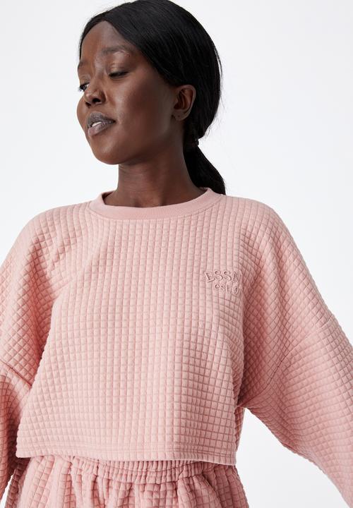 Factorie - Waffle cropped crew - pink 