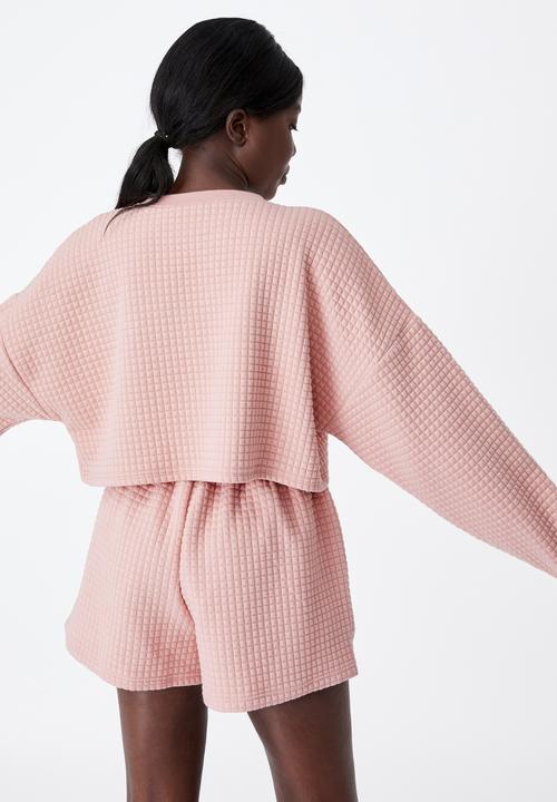 Factorie - Waffle cropped crew - pink 