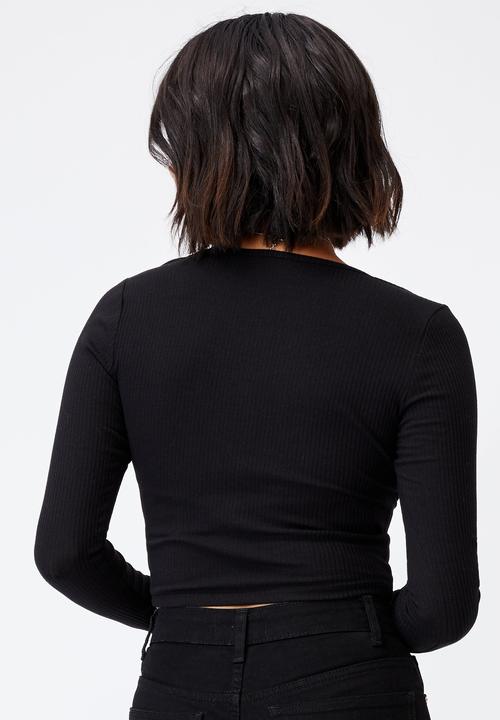 Cotton On - Annie sweetheart long sleeve top - black