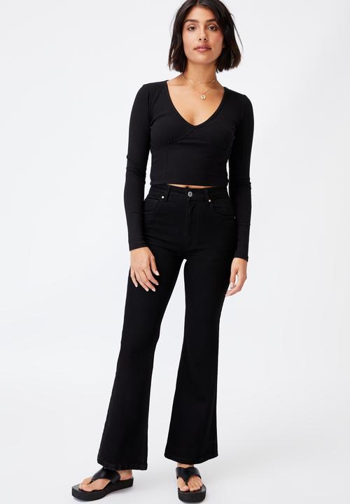 Cotton On - Annie sweetheart long sleeve top - black