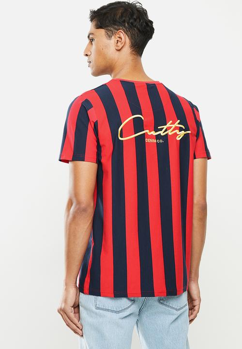 Cutty - T-shirt striped - navy & red 