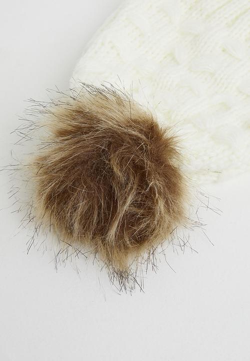 Baby Star - Single faux fur pom pom beanie - cream