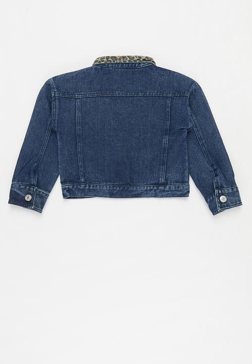 Pop Candy - Girls animal collar denim jacket - blue