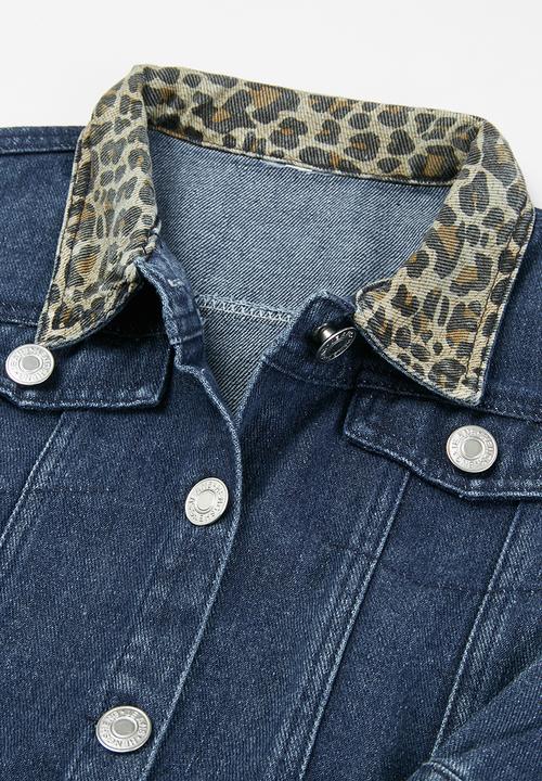 Pop Candy - Girls animal collar denim jacket - blue