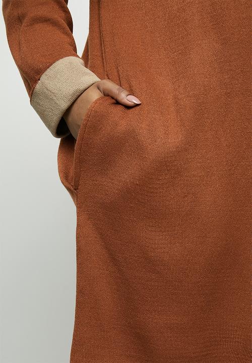 edit Plus - Two tone knitwear cardi - brown 