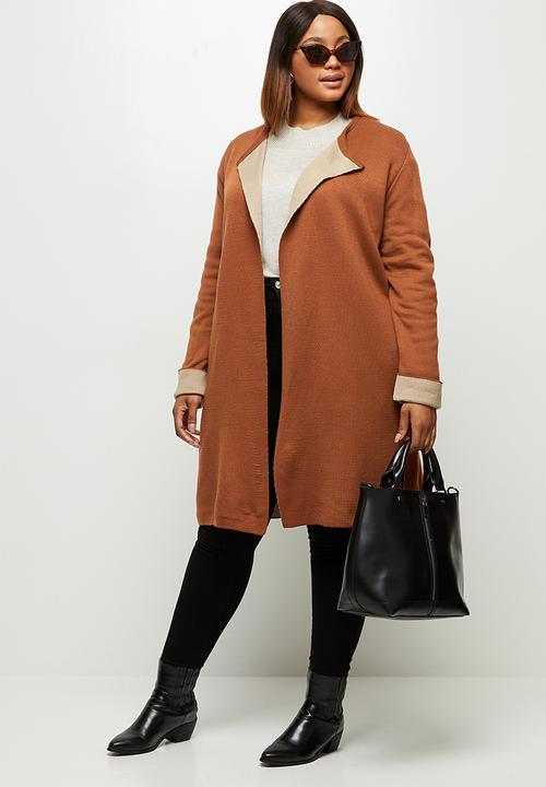 edit Plus - Two tone knitwear cardi - brown 
