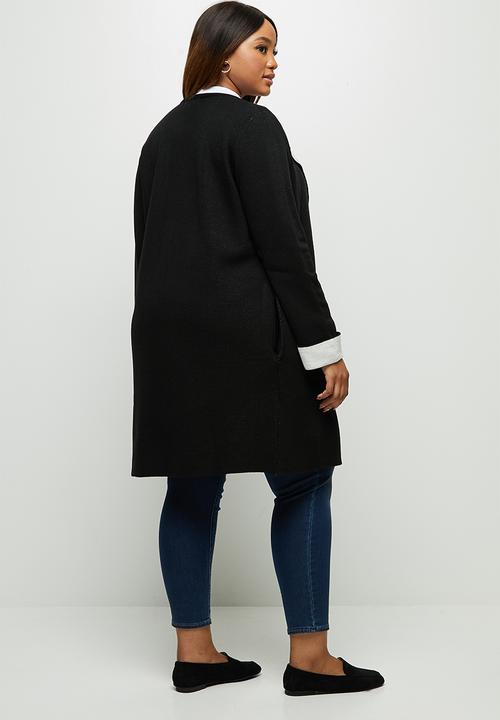 edit Plus - Two tone knitwear cardi - black