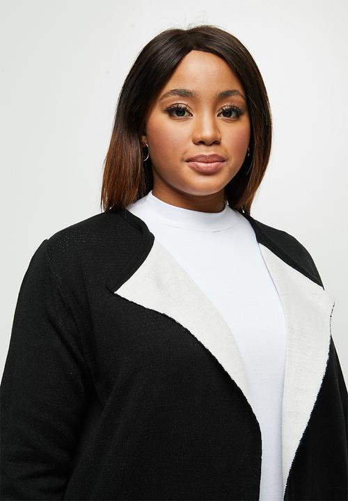 edit Plus - Two tone knitwear cardi - black