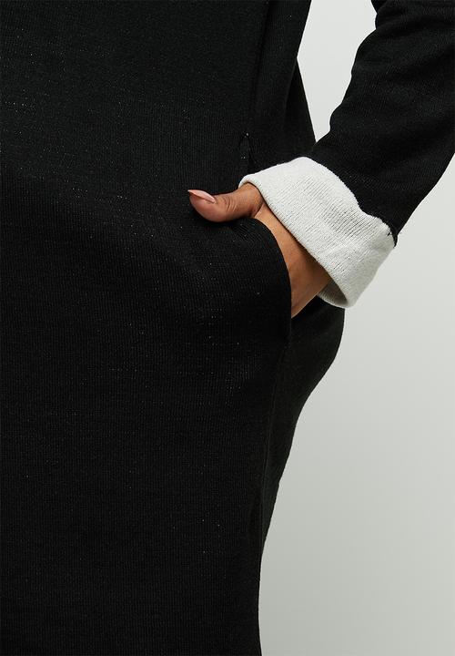 edit Plus - Two tone knitwear cardi - black