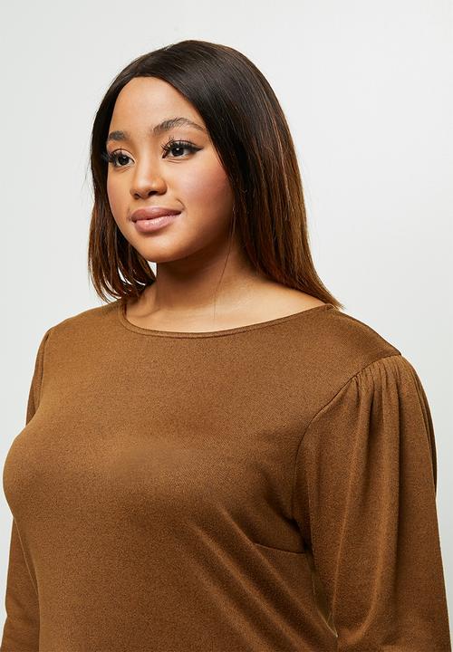 edit Plus - Round neck mutton sleeve tee - rust