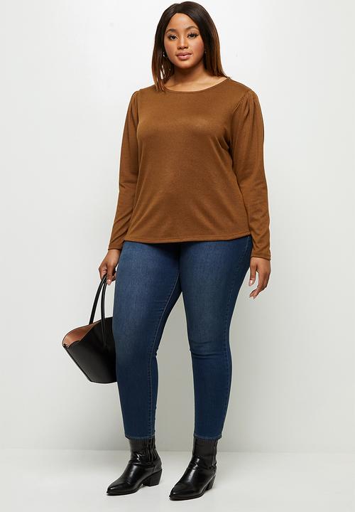 edit Plus - Round neck mutton sleeve tee - rust