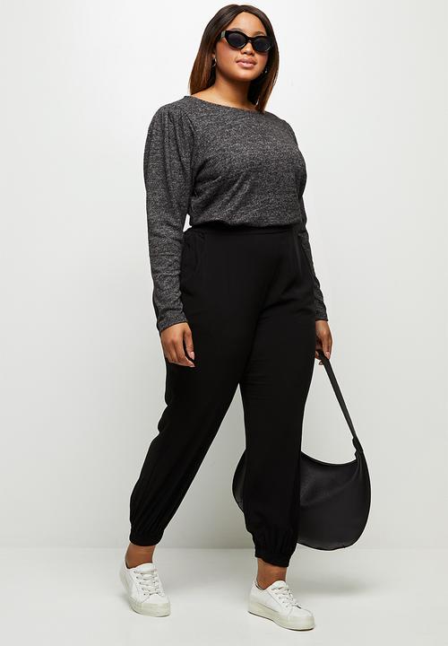edit Plus - Round neck mutton sleeve tee - black & grey 
