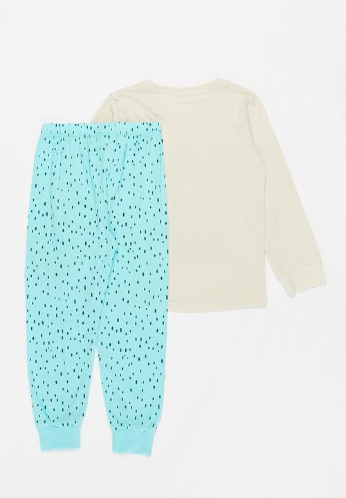 Pop Candy - Girls printed pj set - blue & beige 