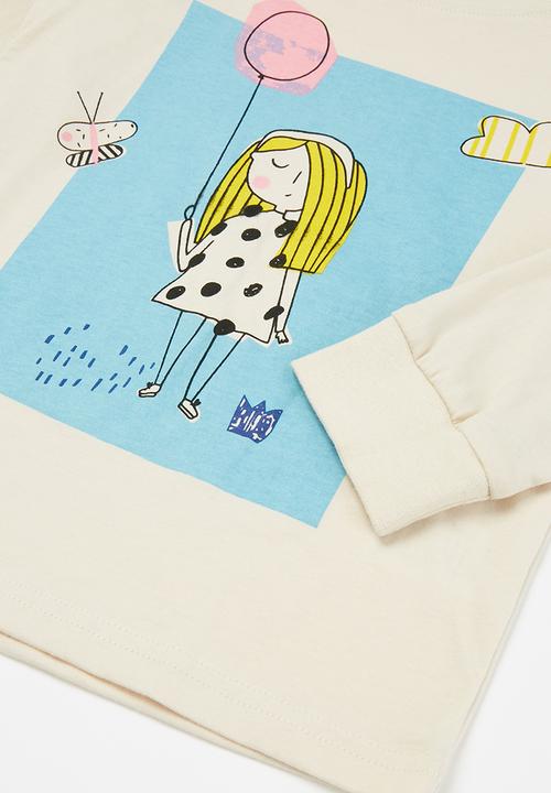 Pop Candy - Girls printed pj set - blue & beige 