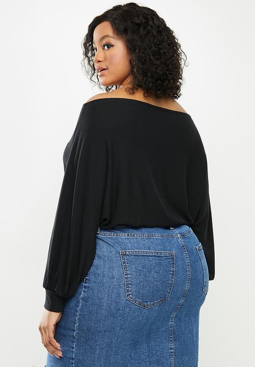 Blake - Slashoff shoulder soft touch top - black