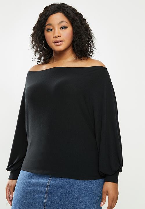 Blake - Slashoff shoulder soft touch top - black