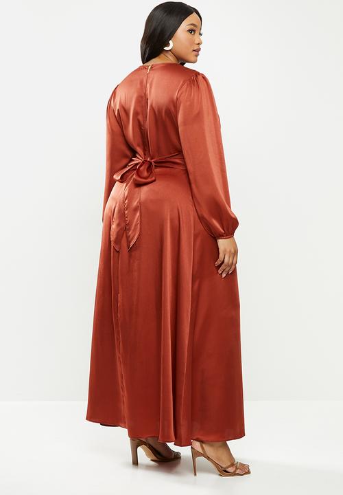 MILLA - Satin wrap front maxi dress with headscarf - red 