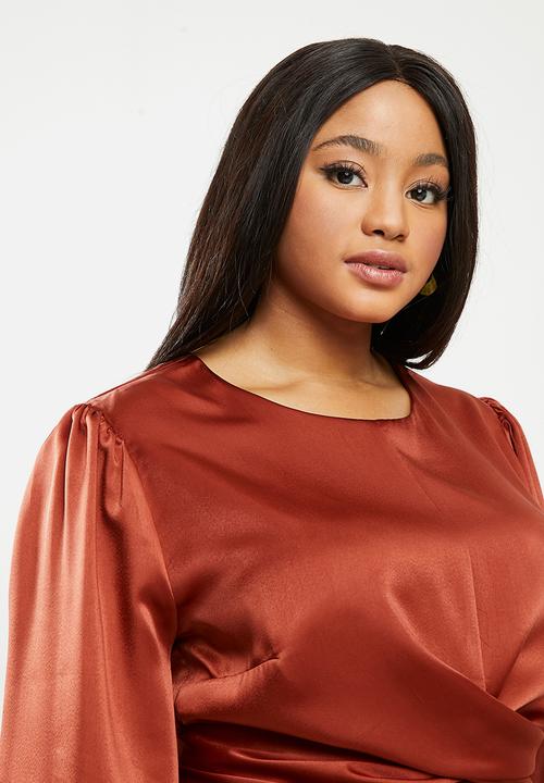 MILLA - Satin wrap front maxi dress with headscarf - red 