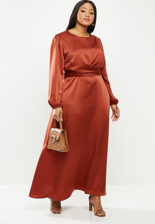 MILLA - Satin wrap front maxi dress with headscarf - red 